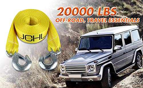 JCHL Nylon Tow Strap with Hooks 2”x20’ Car Vehicle Heavy Duty Recovery Rope 20,000 lbs Capacity Tow Rope for Car Truck Jeep ATV SUV