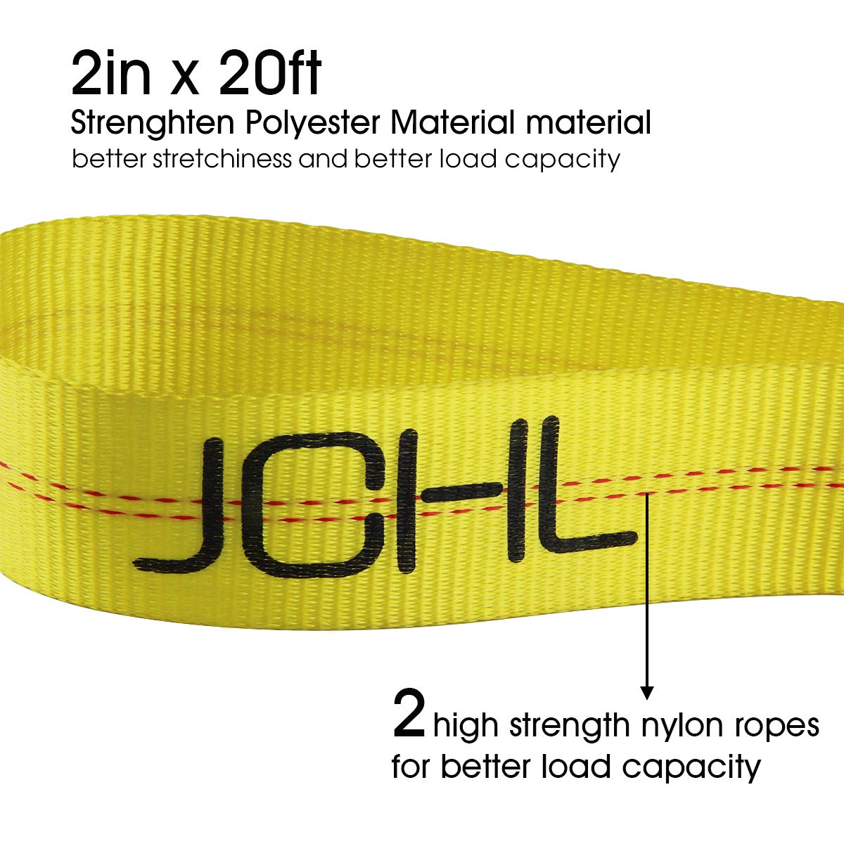 JCHL Nylon Tow Strap with Hooks 2”x20’ Car Vehicle Heavy Duty Recovery Rope 20,000 lbs Capacity Tow Rope for Car Truck Jeep ATV SUV