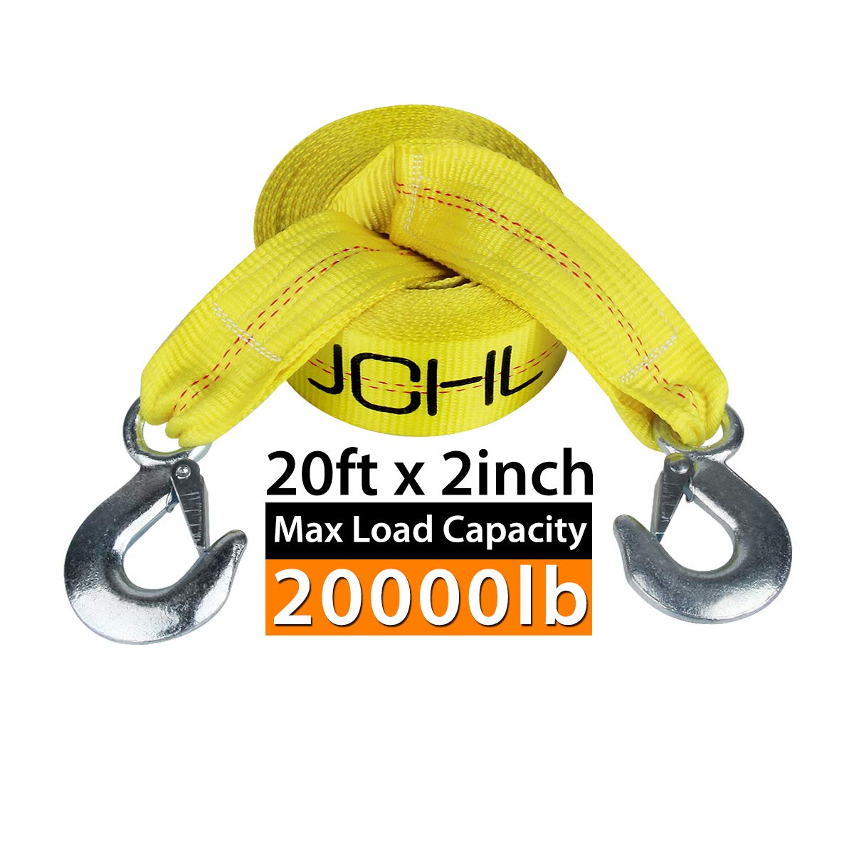 JCHL Nylon Tow Strap with Hooks 2”x20’ Car Vehicle Heavy Duty Recovery Rope 20,000 lbs Capacity Tow Rope for Car Truck Jeep ATV SUV