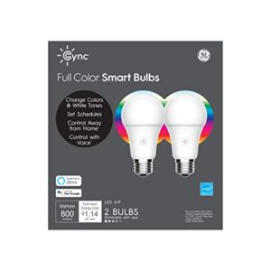 ge cync smart led light bulbs, color changing, bluetooth enabled, christmas lights and holiday décor, works with alexa and google (2 pack)