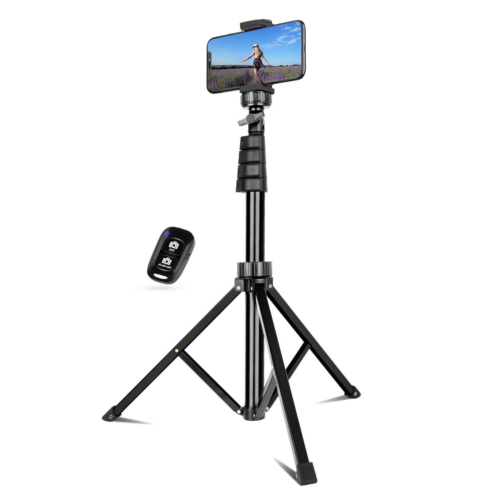 UBeesize 62" Phone Tripod & Selfie Stick, Camera Tripod Stand with Wireless Remote and Phone Holder,Compatible with iPhone Android Phone, Perfect for Selfies/Video Recording/Live Streaming Black