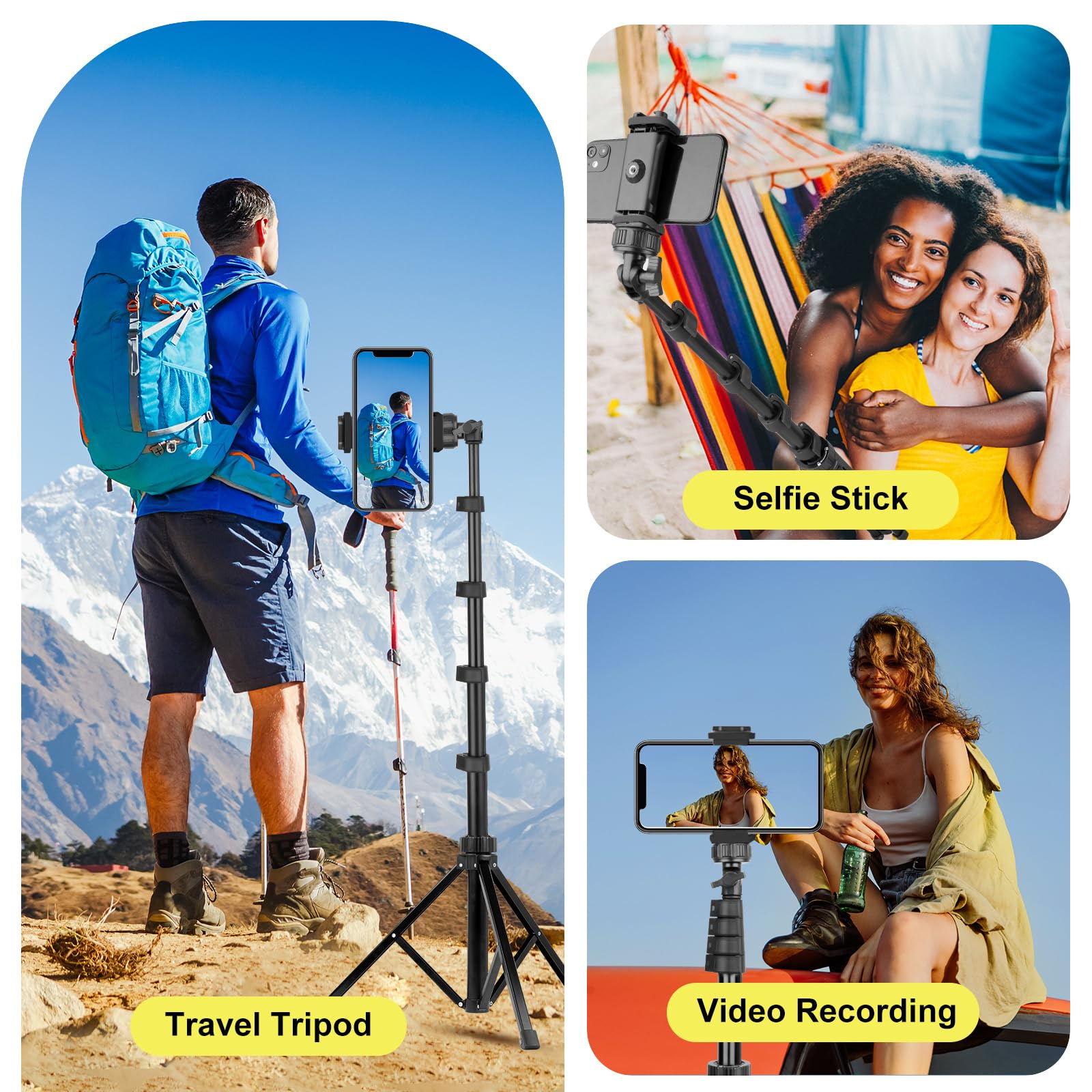 UBeesize 62" Phone Tripod & Selfie Stick, Camera Tripod Stand with Wireless Remote and Phone Holder,Compatible with iPhone Android Phone, Perfect for Selfies/Video Recording/Live Streaming Black