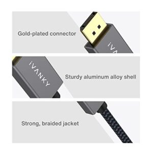 4K Mini DisplayPort to DisplayPort Cable 6.6ft, IVANKY 4K@60Hz, 2K@144Hz Mini DP to DP Cable, Aluminum Shell, Gold-Plated Braided, Thunderbolt to displayport for MacBook Air/Pro, Surface Pro and More