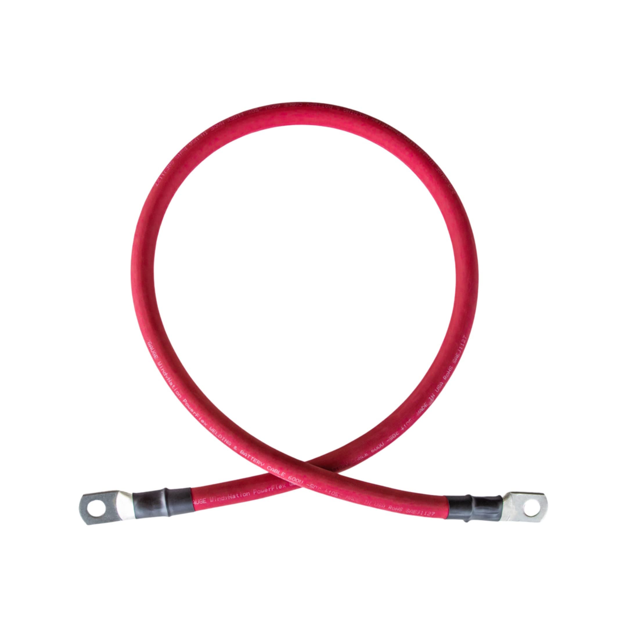 2/0 AWG 2/0 Gauge Red + Black Pure Copper Battery Inverter Cables Solar, RV, Car, Boat 3 Feet 5/16" in Lugs