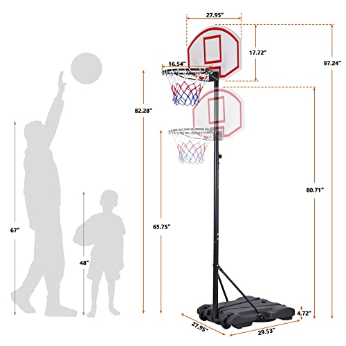 ZENY Portable Basketball Hoop, Basketball Goals Outdoor Adjustable 5.4-7FT, Basketball Portable Hoops & Goals Backboard and Stand for Kids