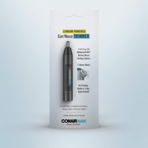 ConairMan Nose Hair Trimmer for Men, For Nose, Ear, and Eyebrows, Patent 360 Bevel Blade for No Pull, No Snag Trimming Experience, Cordless Lithium-Powered Trimmer with Drawstring Bag