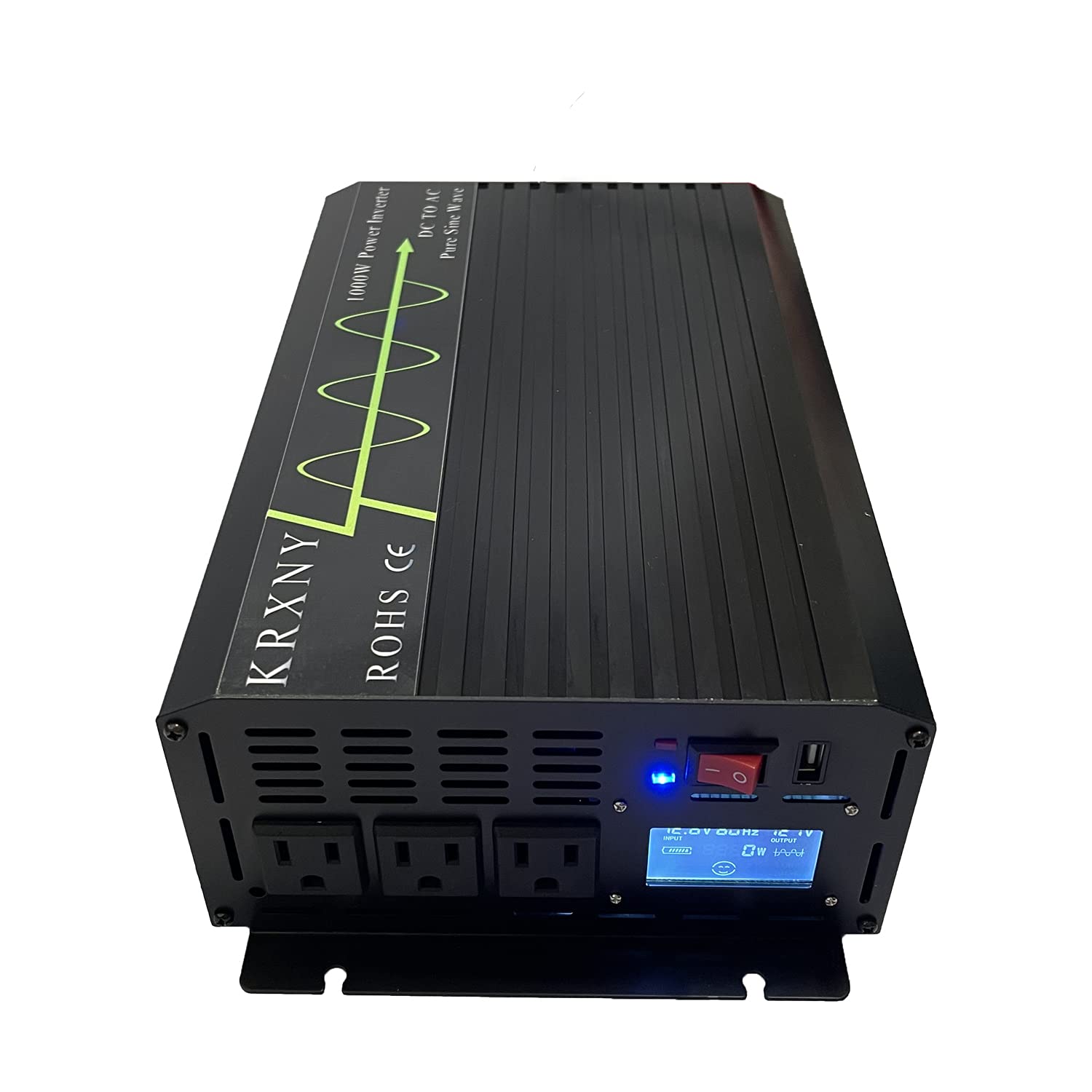 KRXNY 1000W Pure Sine Wave Power Inverter 12V DC to 110V 120V AC 60HZ with USB Port for Car/RV Home Solar System