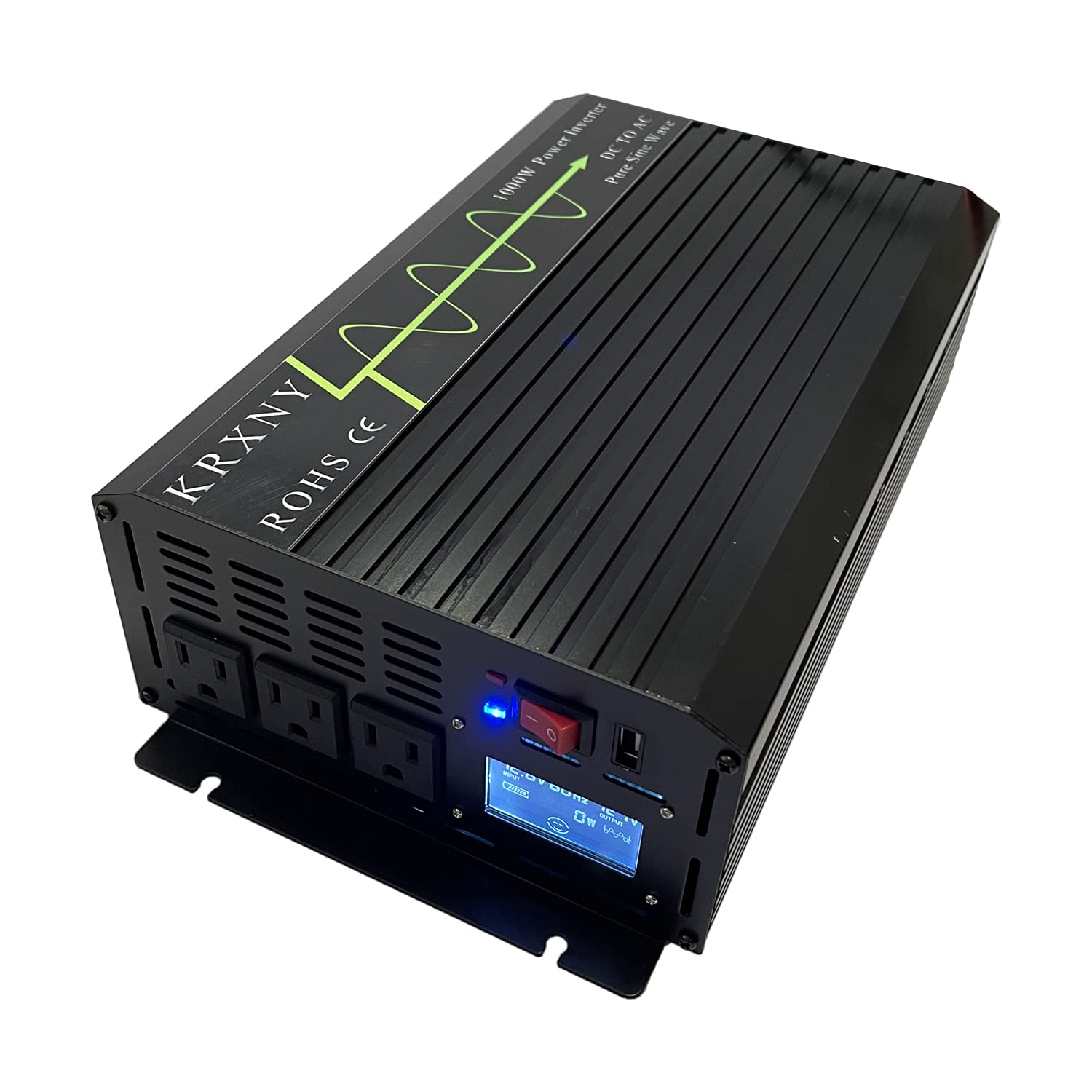 KRXNY 1000W Pure Sine Wave Power Inverter 12V DC to 110V 120V AC 60HZ with USB Port for Car/RV Home Solar System