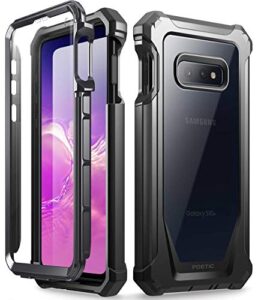 poetic galaxy s10e rugged clear case, full-body hybrid bumper cover, support wireless charging, includes built-in-screen protector, guardian series, case for samsung galaxy s10e 2019, black