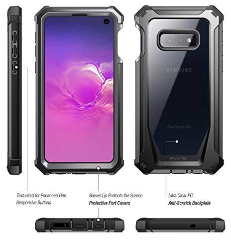 Poetic Galaxy S10e Rugged Clear Case, Full-Body Hybrid Bumper Cover, Support Wireless Charging, Includes Built-in-Screen Protector, Guardian Series, Case for Samsung Galaxy S10e 2019, Black