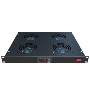 Rack Mount Fan - 4 Fans Server Cooling System - 1U 19" Rackmount Cabinet Panel w/Adjustable Temperature Control (Heat Monitor - Digital Display) Alarm Sensor (Overheat Air Flow Exhaust) Tupavco TP1701