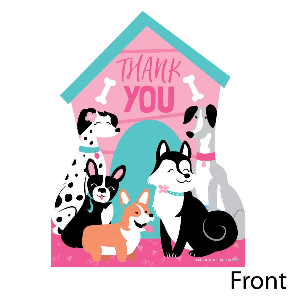 Big Dot of Happiness Pawty Like a Puppy Girl - Shaped Cards - Pink Dog Baby Shower or Birthday Party Thank You Note with Envelopes - Set of 12