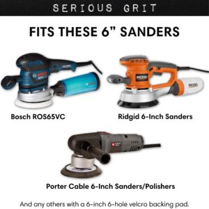 Serious Grit - 6-Inch 6-Hole 80 Grit Sanding Discs - Heavy-Duty Hook & Loop Film Discs - Sandpaper for Random Orbital Sanders - 50 Pack Box