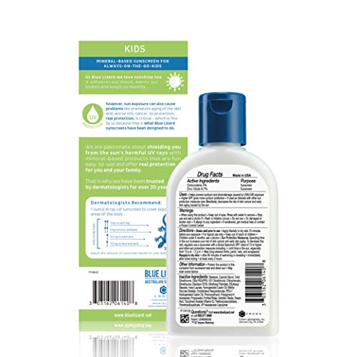 BLUE LIZARD KIDS Mineral Sunscreen with Zinc Oxide, SPF 30+, Water Resistant, UVA/UVB Protection with Smart Bottle Technology - Fragrance Free, Reef Safe Bottle, Unscented, 5 Fl.Oz