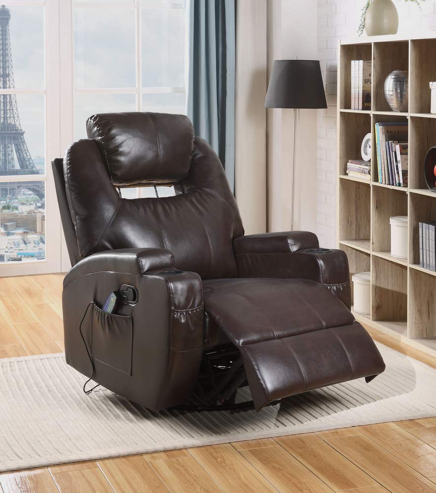 ACME Recliner with Massage, Brown PU