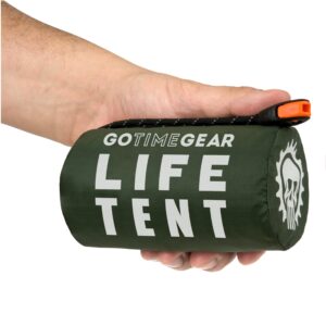 go time gear life tent emergency survival shelter – 2 person emergency tent – use as camping tent, survival tent, emergency shelter, tube tent, survival tarp - includes survival whistle & paracord