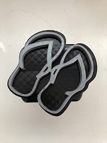 Stickysight.com Slippers Flippahs in 3D - Black with Black Grey Combo - 2 inch Trailer Hitch Cover - Hawaii flip Flop Hawaiian Hibiscus Flower