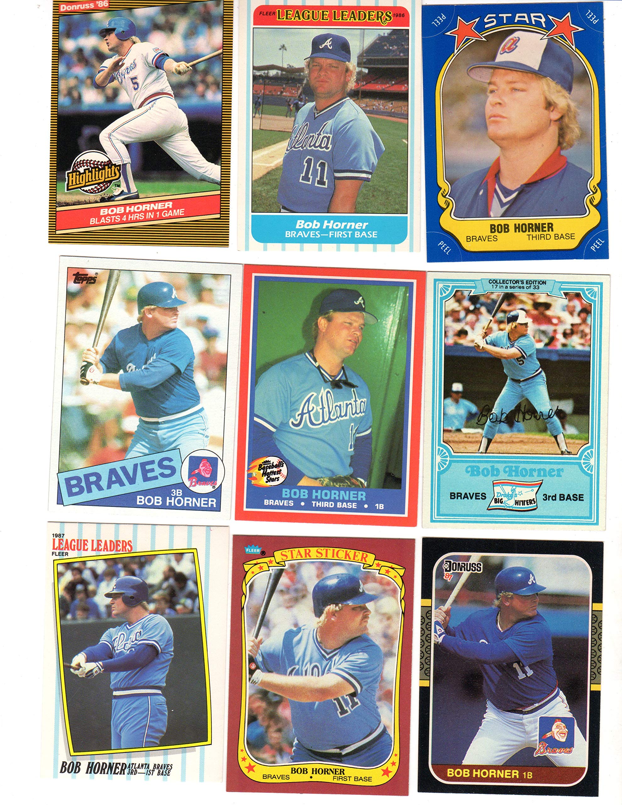 Bob Horner Collectors Baseball Card Lot - Atlanta Braves