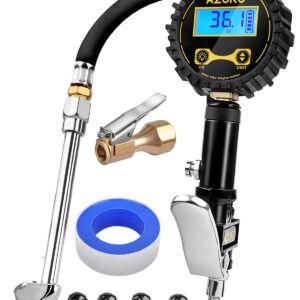 AZUNO Digital Tire Inflator with Pressure Gauge, 200 PSI, Heavy Duty Air Compressor Accessories, w/Rubber Hose Lock on Air Chuck and Quick Connect Coupler