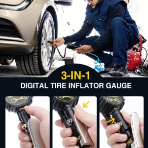 AZUNO Digital Tire Inflator with Pressure Gauge, 200 PSI, Heavy Duty Air Compressor Accessories, w/Rubber Hose Lock on Air Chuck and Quick Connect Coupler