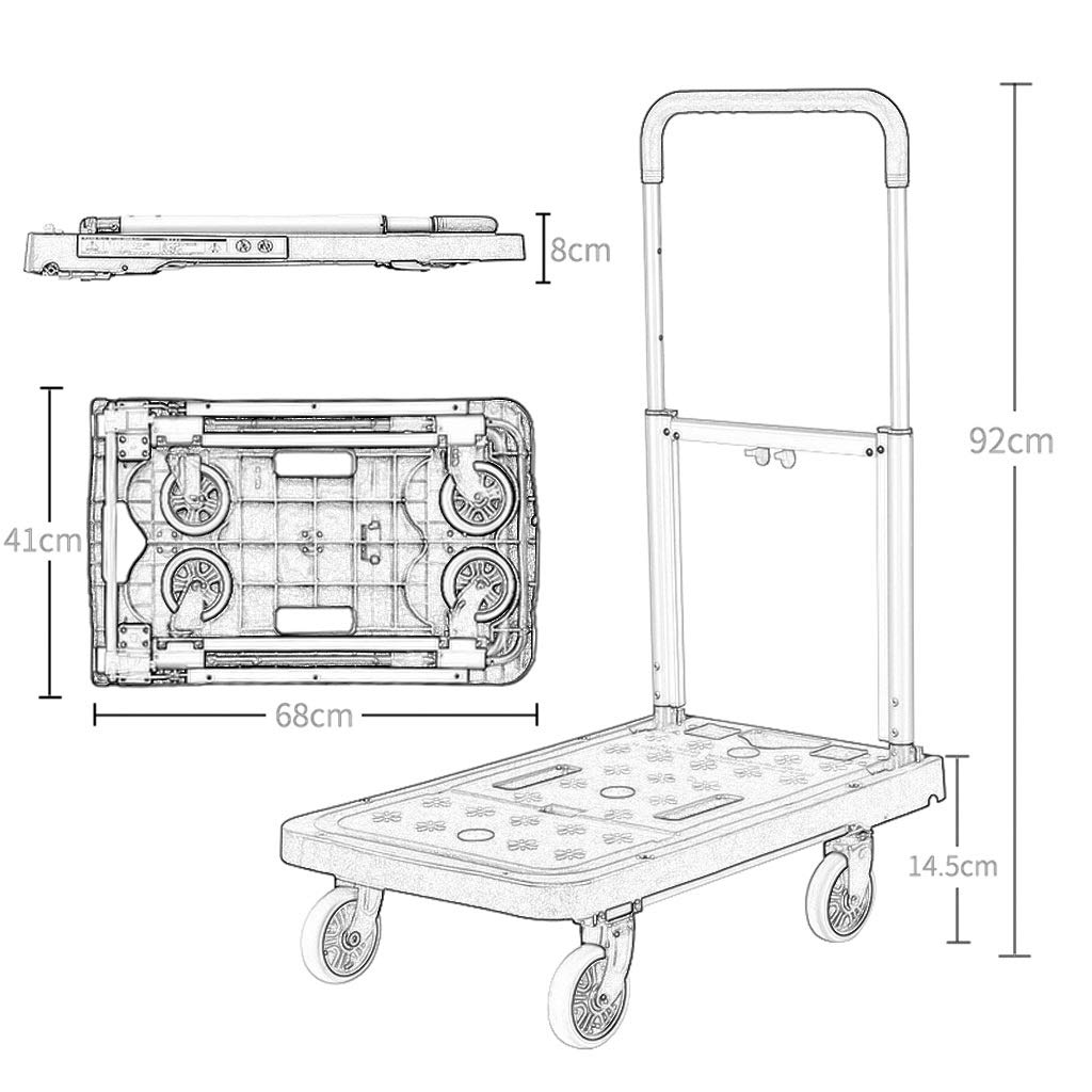 ZHEN GUO Folding Platform Truck Hand Cart Foldable Dolly Cart with 4 Wheels and Telescoping Handle, Heavy Duty Luggage Cart Shopping Cart for Groceries 330 Lb Capacity (Color : Black)