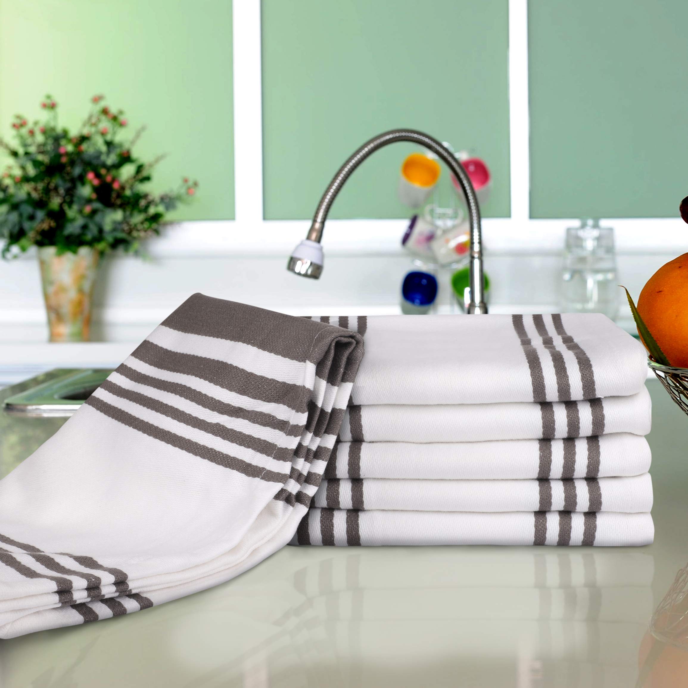 Urban Villa Kitchen Towels (20x30 Inches, 6 Pack) Extra Large Kitchen Hand Towels, Premium Dish Towels for Kitchen Grey & White Dish Cloths Highly Absorbent 100% Cotton with Hanging Loop Tea Towels