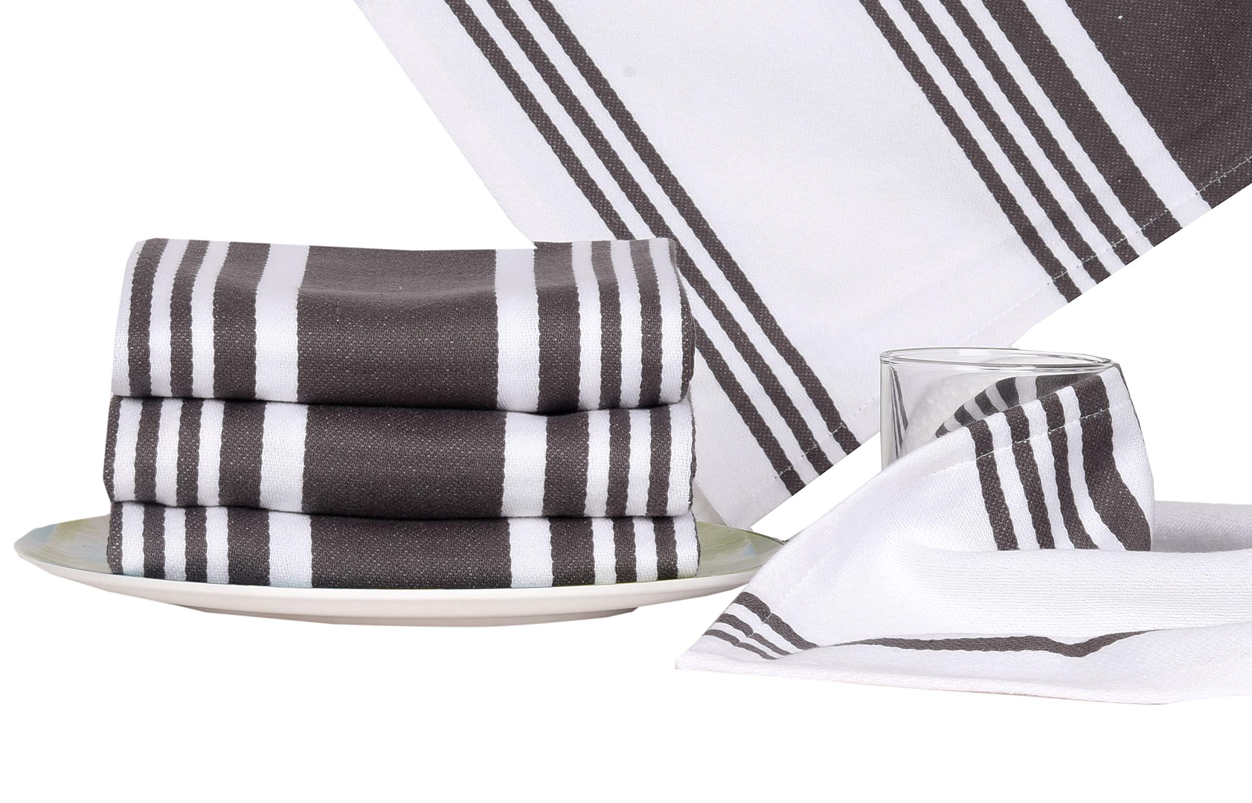 Urban Villa Kitchen Towels (20x30 Inches, 6 Pack) Extra Large Kitchen Hand Towels, Premium Dish Towels for Kitchen Grey & White Dish Cloths Highly Absorbent 100% Cotton with Hanging Loop Tea Towels