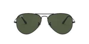 ray-ban rb3689 aviator metal ii sunglasses, black/g-15 green, 55 mm