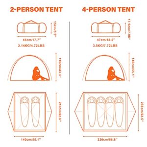 BISINNA 2/4 Person Camping Tent Lightweight Backpacking Tent Waterproof Windproof Two Doors Easy Setup Double Layer Outdoor Tents for Family Camping Hunting Hiking Mountaineering Travel