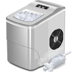 AGLUCKY Ice Makers Countertop with Self-Cleaning, 26.5lbs/24hrs, 9 Cubes Ready in 6~8Mins, Portable Ice Machine with 2 Sizes Bullet Ice/Ice Scoop/Basket for Home/Kitchen/Office/Bar/Party, Grey