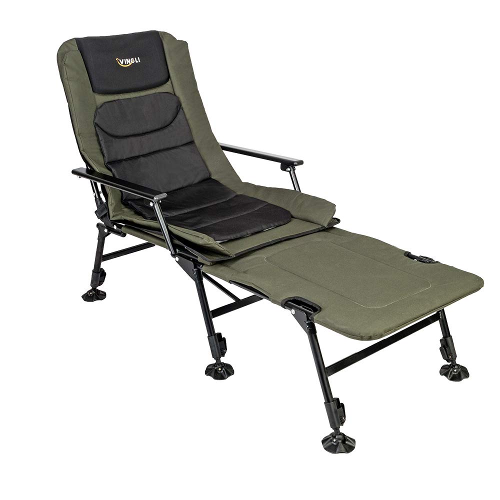 VINGLI Heavy Duty Fishing Chair with Footrest Support 440 LBS, Oversized Camping Chairs with 160° Adjustable High Back, Beach Chair for Outdoors/Yard/Forest