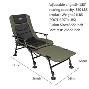 VINGLI Heavy Duty Fishing Chair with Footrest Support 440 LBS, Oversized Camping Chairs with 160° Adjustable High Back, Beach Chair for Outdoors/Yard/Forest