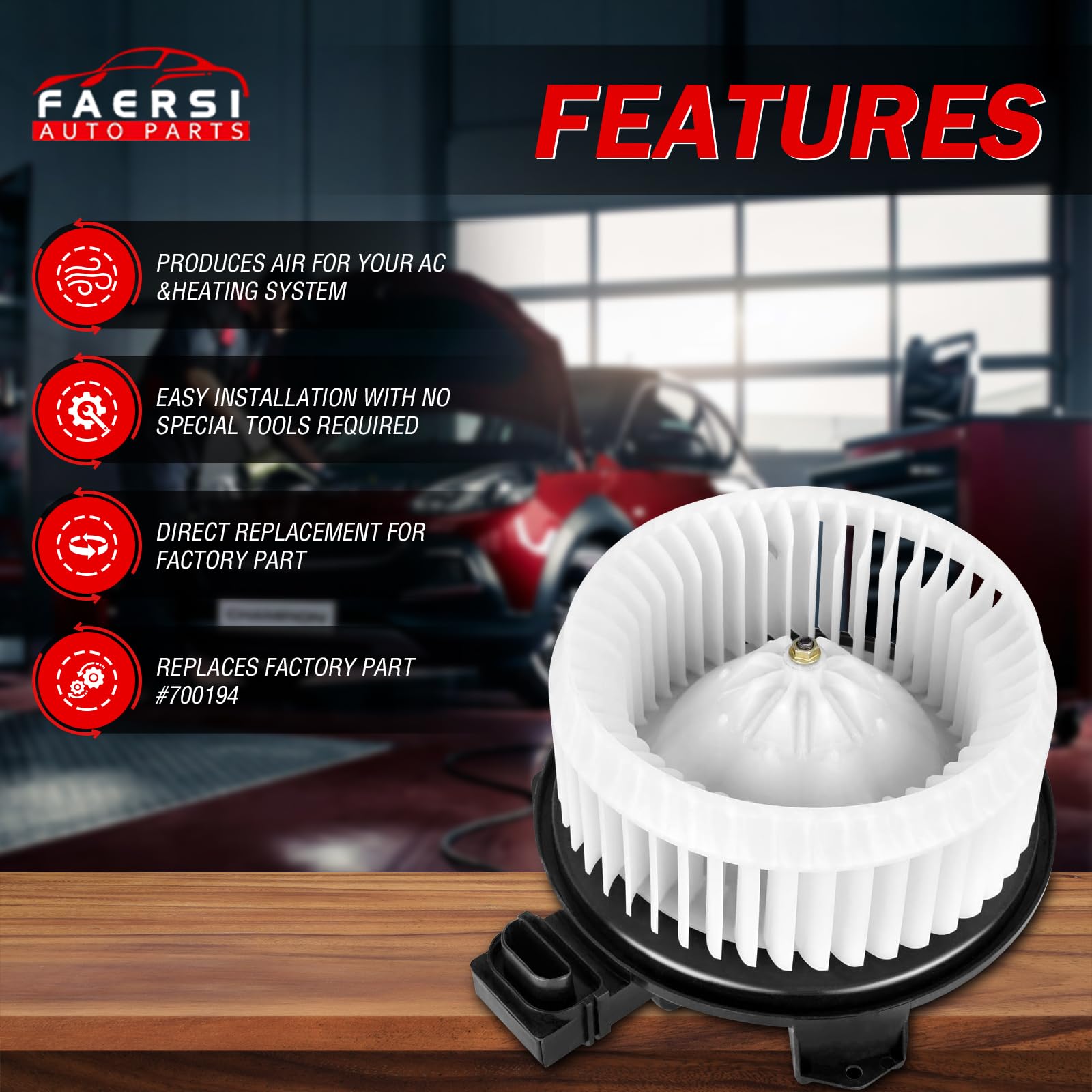 FAERSI HVAC Plastic Heater Blower Motor with Fan Cage Compatible with Jeep Wrangler 2007 2008 2009 2010, Honda Civic 2006 2007 2008 2009 2010 2011 Replaces 700194, PM9177,79310SNAA01