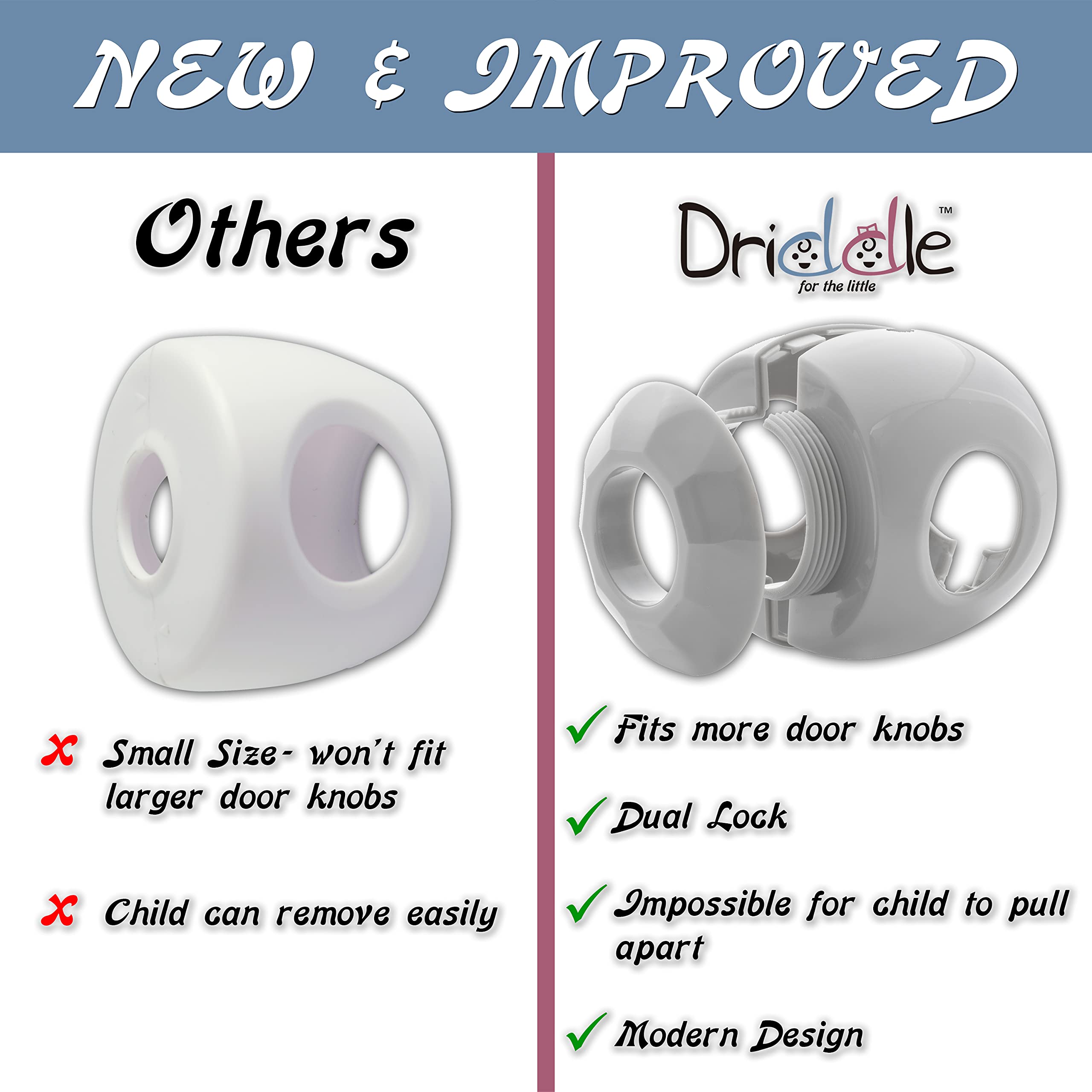 New & Improved - Door knob Baby Safety Cover - 5 Pack - Deter Little Kids from Opening Doors with A Child Proof Door Handle Lock - Driddle