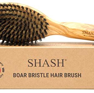 SHASH Everyday 100% Boar Bristle Hair Brush - Made in Germany | Suitable For Thin To Normal Hair, Firm, and Naturally Conditioning | Enhance Texture, Exfoliate, and Stimulate the Scalp