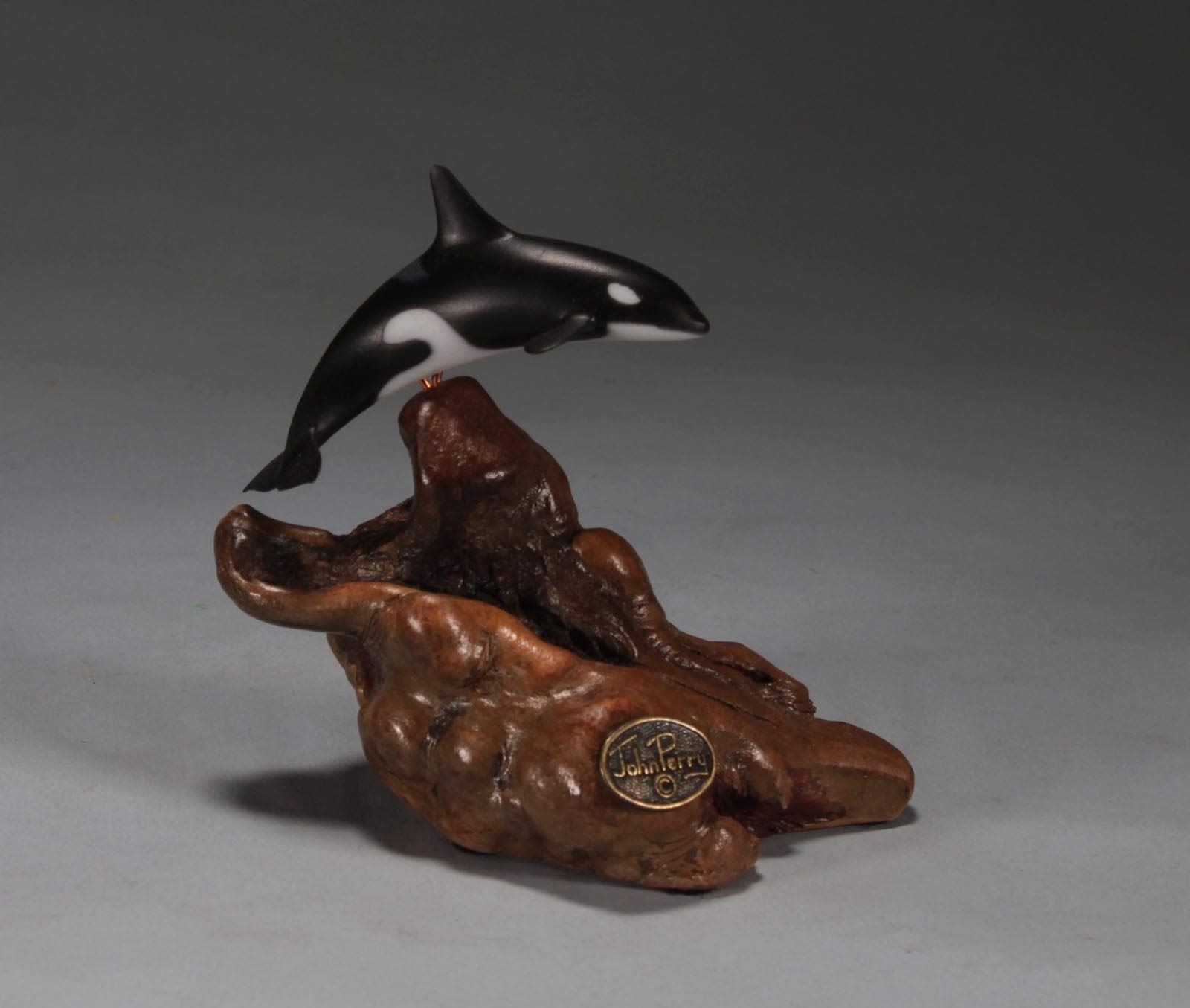 Orca Sculpture by John Perry Small Down-tail version 4 inches tall.