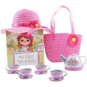 tickle & main my first tea party gift set, 12-piece set includes book, tea set, hat, and purse for toddler girls