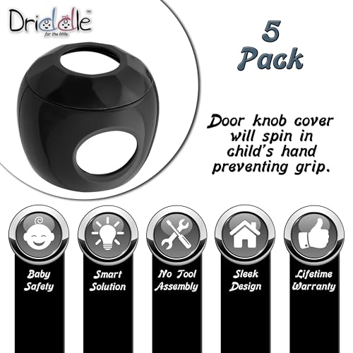 Black - Door knob Baby Safety Cover - 5 Pack - Deter Little Kids from Opening Doors with A Child Proof Door Handle Lock - Driddle