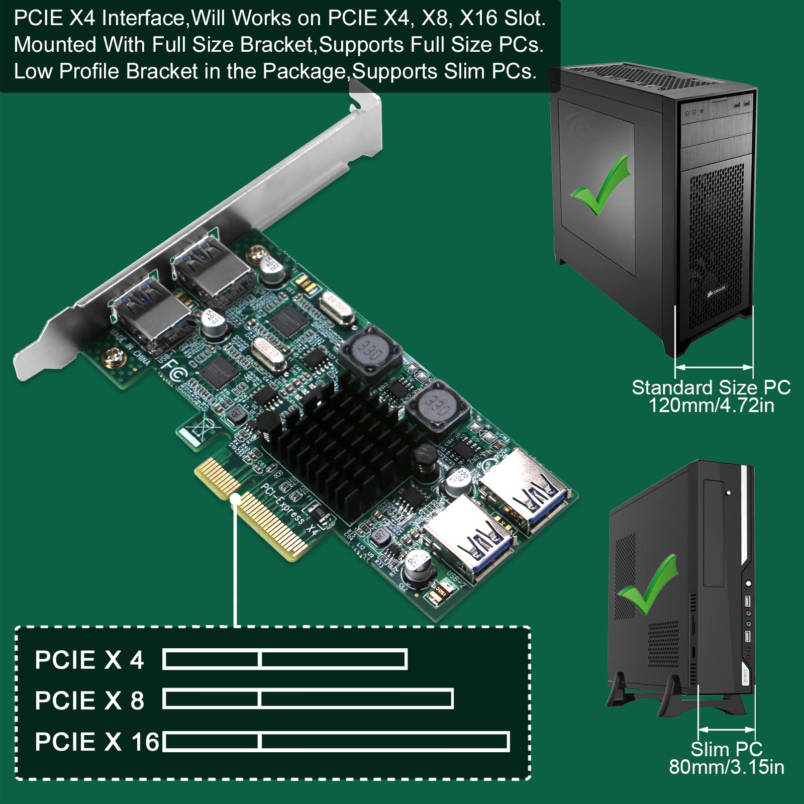 FebSmart 4-Ports Superspeed 5Gbps PCIE USB 3.0 Expansion Card for Windows and Linux Desktop PCs, 2X Dedicated 5Gbps Channels 10Gbps Bandwidth, Built in FebSmart Self-Powered Technology (FS-2C-U4-Pro)