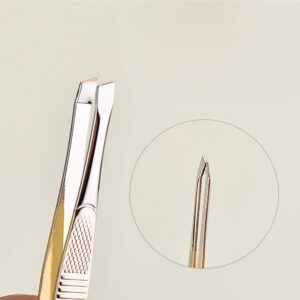 Tvoip 3Pcs Eyebrow Tweezer Golden Stainless Steel Slant/Flat Tip Curved Forceps Hair Removal Cosmetic Makeup Tool Kit Face Trimmer