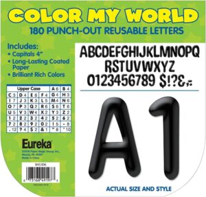 eureka 845306 alphabet and numbers bulletin board and classroom decorations for teachers, 4'' h, black, 180pcs