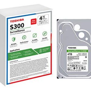 Toshiba S300 4TB Surveillance 3.5” Internal Hard Drive – CMR SATA 6 Gb/s 5400 RPM 128MB Cache - HDWT140UZSVAR