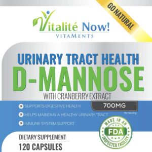 High Strength Pure D-Mannose with Cranberry Extract for Natural Urinary Tract Infections and UTI Support - Digestive Health - Immune System Support - 700mg - Non-GMO - 120 Pills