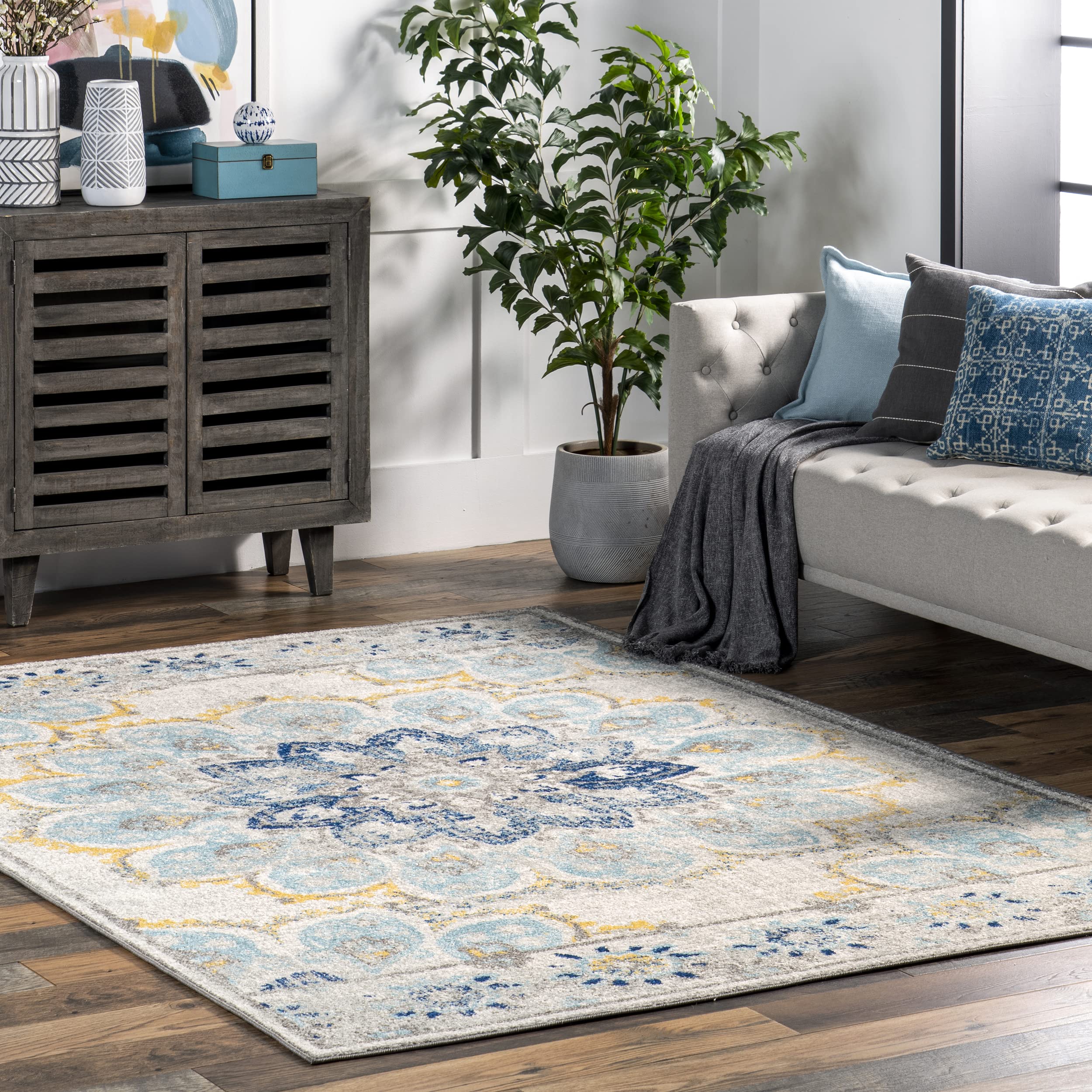 nuLOOM Kiyoko Vintage Floral Accent Rug, 3x5, Blue