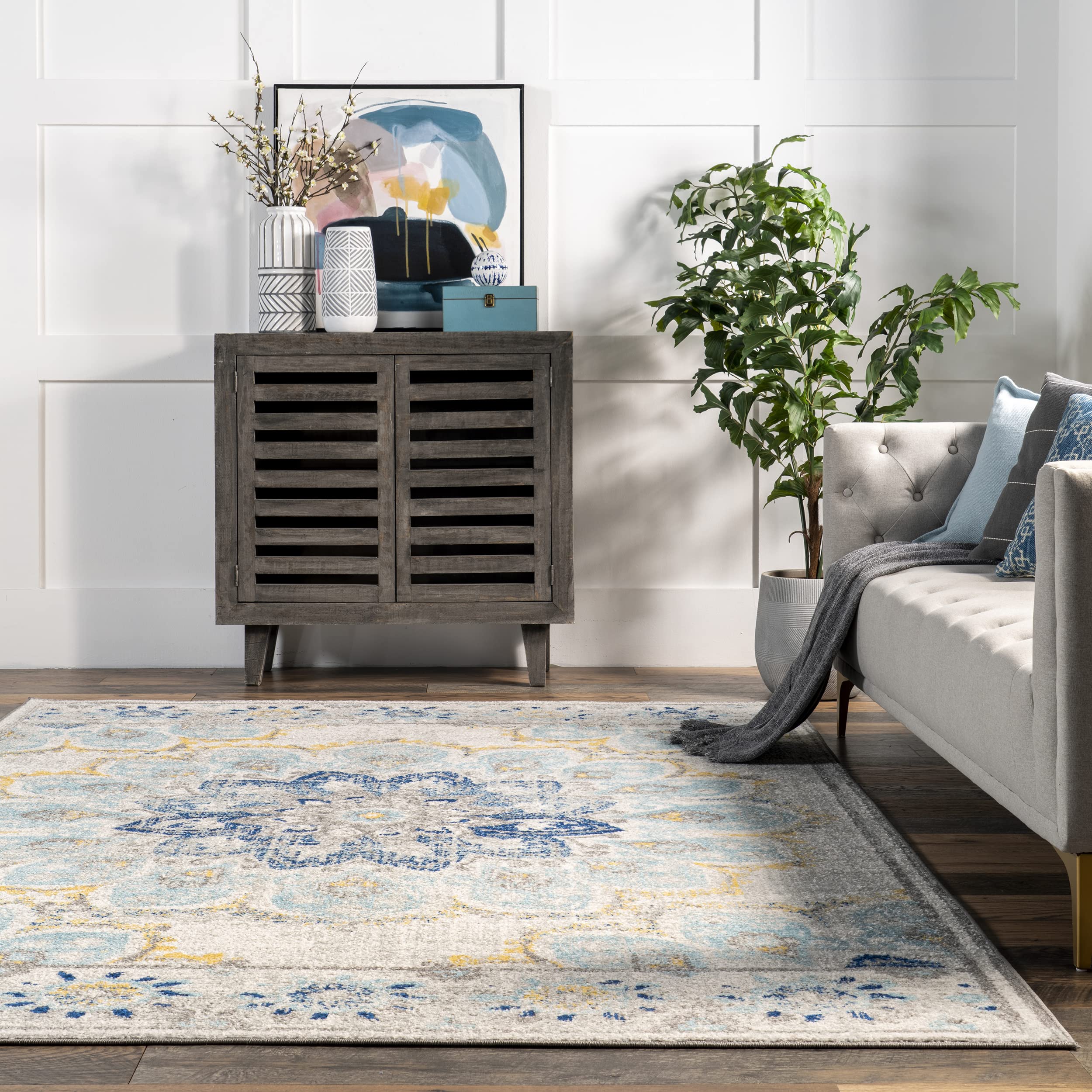 nuLOOM Kiyoko Vintage Floral Accent Rug, 3x5, Blue