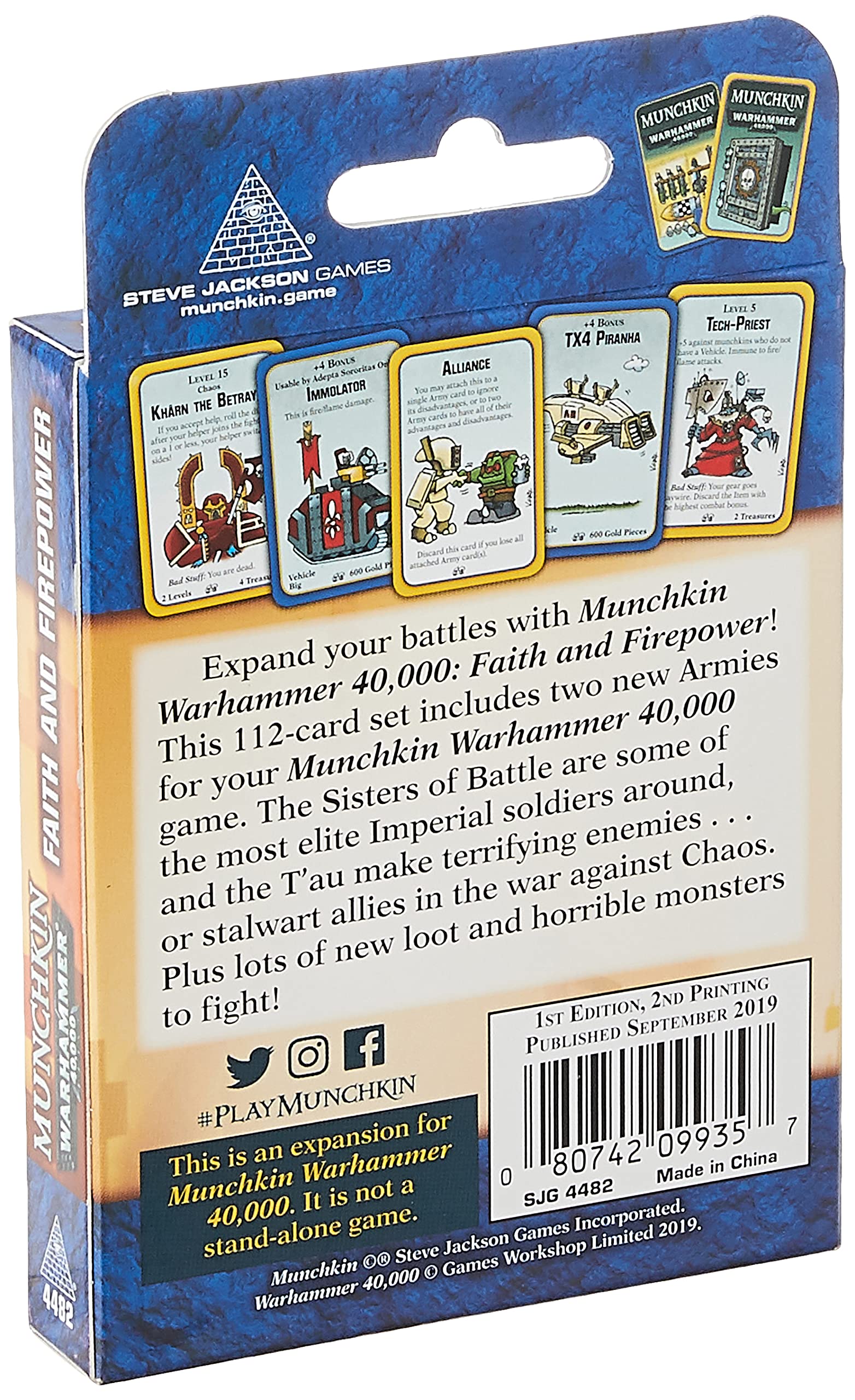 Steve Jackson Games Munchkin Warhammer 40,000: Faith and Firepower Card Game (Expansion) | 112 Cards | Family Game | Fantasy Adventure RPG | Ages 10+ | 3-6 Players | Avg Play Time 120 Min