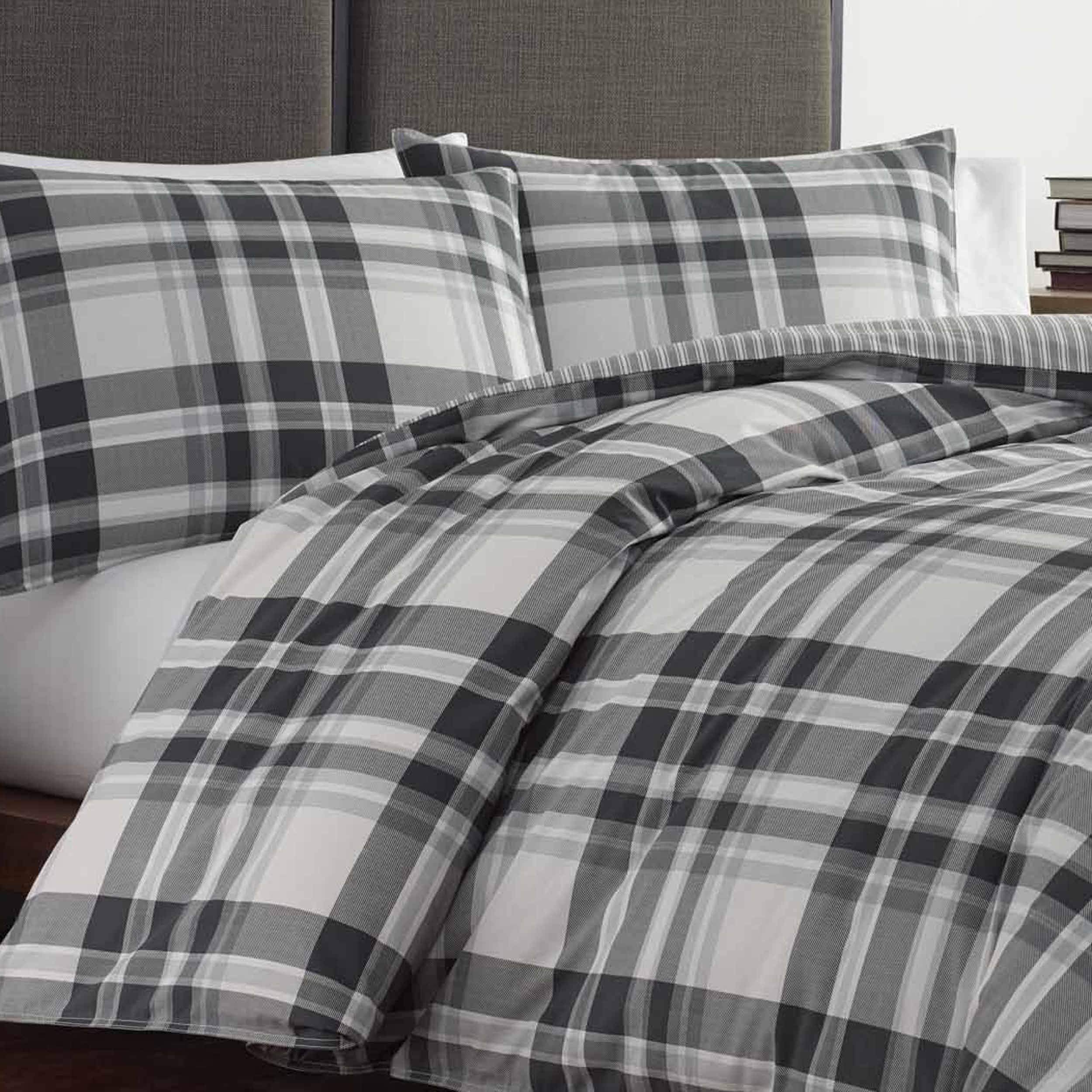 Eddie Bauer - King Comforter Set, Cotton Reversible Bedding with Matching Shams, Plaid Home Decor for All Seasons (Coal Creek Grey, King)
