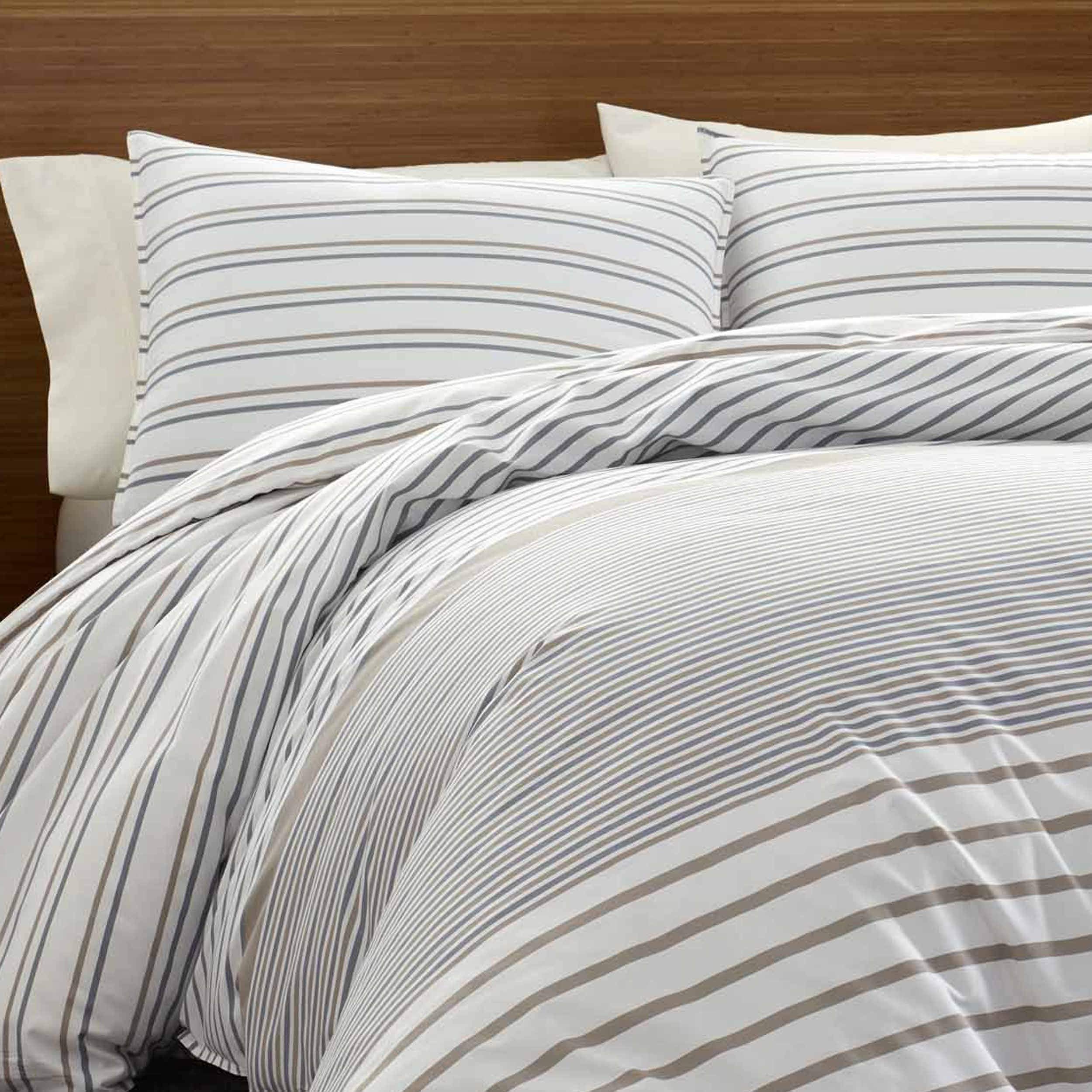 Eddie Bauer Duvet Cover Set Soft Bedding with Matching Shams, Buttons & Corner Ties to Ensure Placement, Striped Room Decor, Full/Queen, Neutral