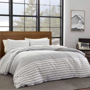 Eddie Bauer Duvet Cover Set Soft Bedding with Matching Shams, Buttons & Corner Ties to Ensure Placement, Striped Room Decor, Full/Queen, Neutral