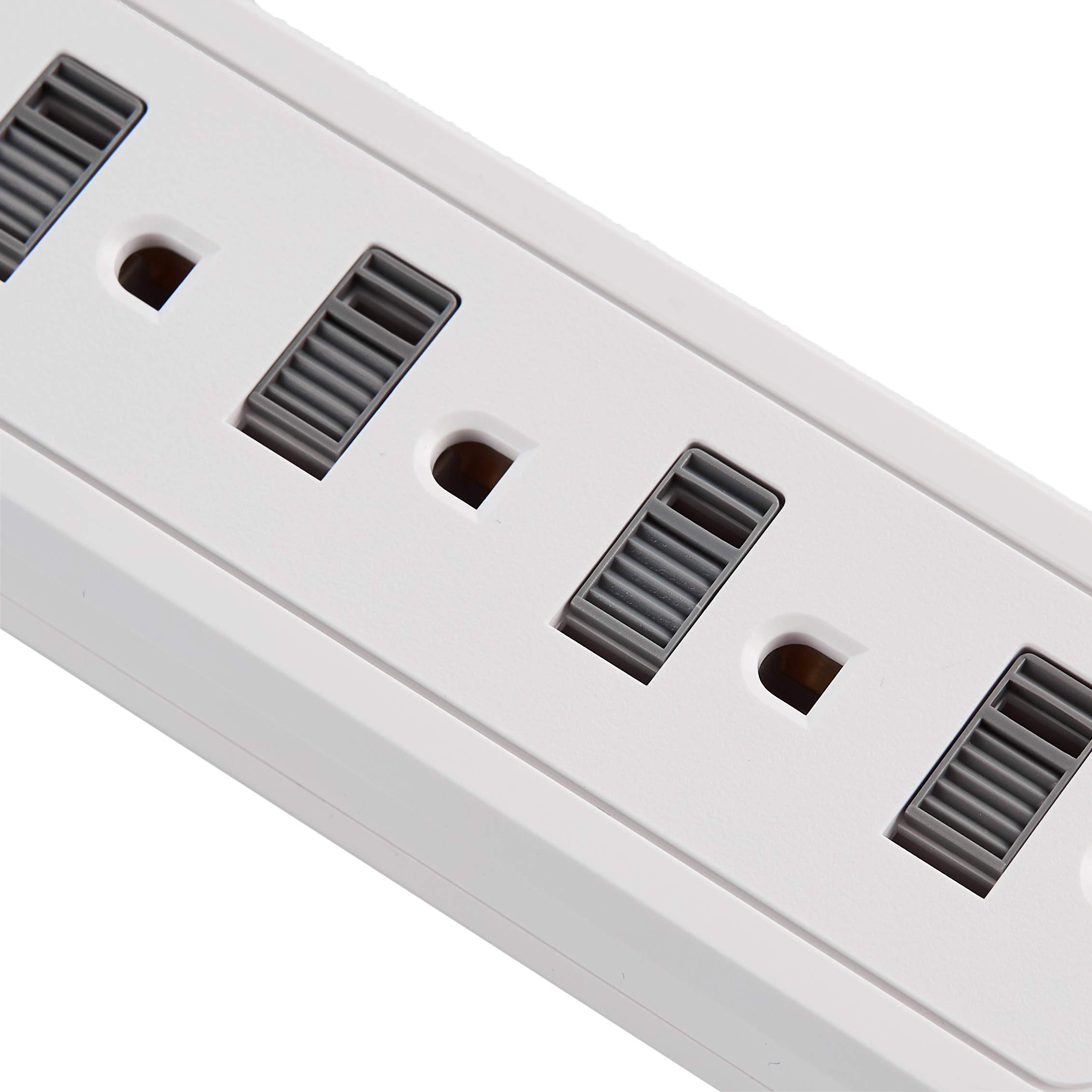 Amazon Basics Rectangular 6-Outlet Surge Protector Power Strip with 2 USB Ports - 1000 Joule, White, 6 ft